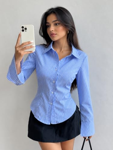 Image of Women Shirt||Women Relaxed Fit Vertical Striped Spread Collar Cotton Casual Shirt (S-12-19)