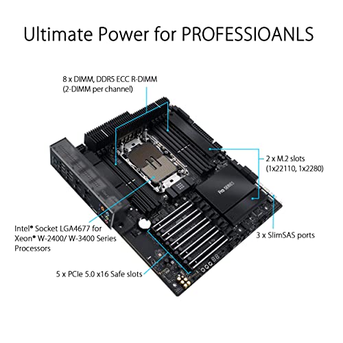 Image of ASUS Pro WS W790-ACE Intel LGA 4677 CEB Motherboard,5xPCIe 5.0x16 Slots,DDR5 R-DIMM,10G & 2.5GLAN,USB 3.2 Gen 2x2 Type-C,BMC Header, ACCE