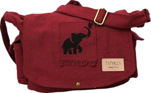 Image of Rough Canvas Cotton Messenger Sling Bag, (32x23x10cm, 7.5L) Medium Size. Patching with Elephant Design