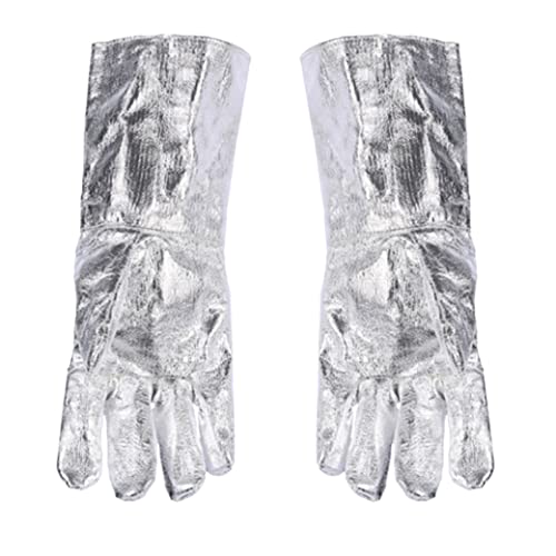 Eaarliyam High Temperature Gloves,Aluminum Foil Gloves High Temperature Heat Resistant Gloves for Radiation Resistant Thermal Insulation Silver 1 Pair