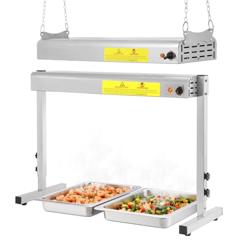 24-Inch Food Heat Lamp, 750W Commercial Food Warmer Lamp Electric Strip Heater Overhead Stainless Steel Heat Lamps for Buffet Restaurant Parties Catering, Sliver 115V