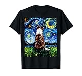Red Border Collie Starry Night Dog Artwork T-Shirt