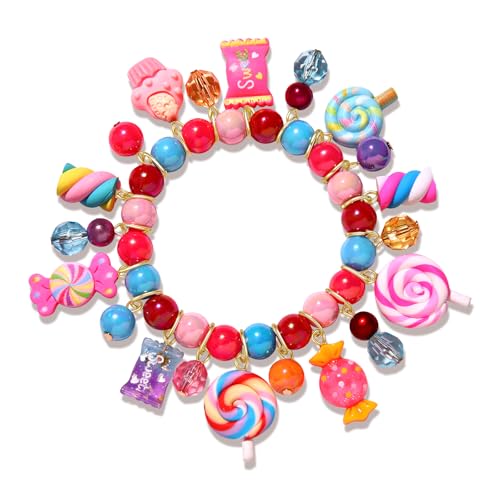 Colorful Candy Beaded Bracelets for Women Fun Novelty Sweet Candy Lollipop Marshmallow Cake Pendant Elastic Stretch Bracelet Kawaii Cute Friendship Party Bangle Wrist Jewelry