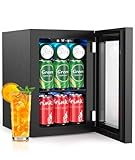 Kismile 18L Beverage Refrigerator Cooler, 24Can Mini Fridge with Glass Door, Quiet Compressor, Countertop Small Fridge with 40-61℉ Digital Electronic Temperature Control, LED Lgiht for Home and Bar