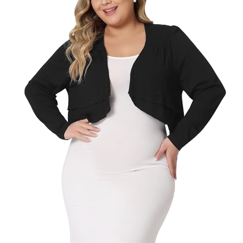 Agnes Orinda Plus Size Cardigan for Women Long Sleeve Open Front Elegant Cropped Shrugs Bolero Cardigans