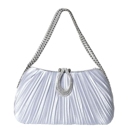 Bolsas de mão douradas para mulheres - elegantes bolsas de noite brilhantes para galas de casamento, noites de formatura, coquetéis e eventos formais, Prata - cetim