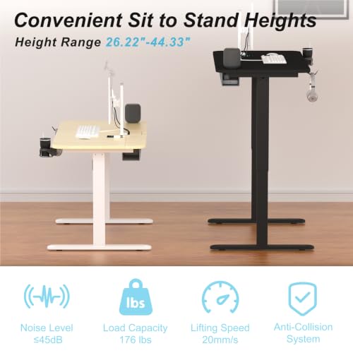 Image of Standing Desk with Hidden Cable Management Tray,48x24,Black | Stable No Wobble Sit Stand Desk with Memory Presets & Anti-Collision,Whole-Piece Desktop,Quiet Motor,for Home Office