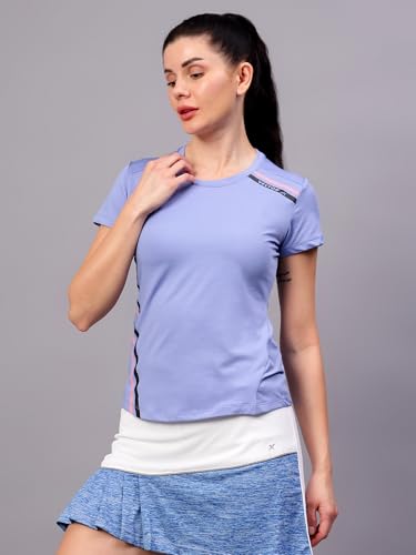 Image of Vector X Women's Plain Round Neck T-Shirt, Half Sleeves, Regular Fit, 80% Polyester 20% Spandex Lightweight Casual Sportswear Shirt Ideal for Gym Fitness Workout, Running, Yoga & Training