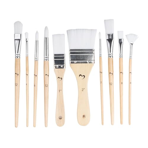 Ideen mit Herz Künstlerpinsel | Pinsel-Set für Acryl, Aquarell, Ölfarben | Nylonhaar | versch. Formen und Größen | 10 Stück