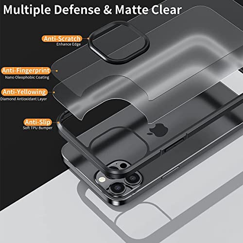 Image of KAPAVER for iPhone 14 Pro Max Matte Clear Case[Anti-Fingerprints ][Anti-Scratch] Frosted Translucent Shockproof Slim Cover 6.7 inches (Matte Black + Glass)