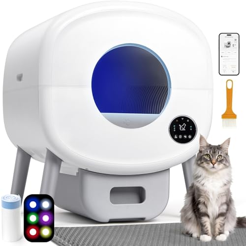 Automatic Litter Box: Self Cleaning Litter Box for Multiple Cats with App Control, Extra Large Capacity, Odor-Free, Auto Waste Disposal, Safety Sensors, Includes One Roll Trash Bags