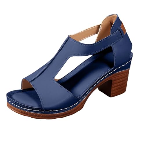 Summer Sandals for Women Chunky Heel Ankle Strap Sandals Comfy Orthopedic Arch Support Shoes Summer Beach Shoes Walking Work Sandal Lounge Lightweight Shoe