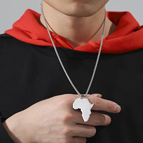 EUEAVAN Africa Map Pendant Necklace Stainless Steel Map of Africa Country Pendant Necklace for Men Women2