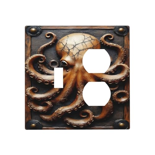 Decorative Outlet Covers Vintage Octopus 2 Gang Wall Plate Cover Single Toggle Duplex Combo Two Switch Light Switch Cover Plate Jumbo Dual Gfci Faceplate