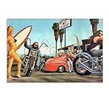 CIGOLD David Mann Poste Motorcycle Ride Poster Illustration Print Poster (2) Canvas Painting Posters and Prints Wall Art Pictures for Living Room Bedroom Decor 18x12inch(45x30cm) Unframe-Style