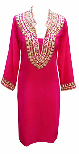 Desi Sarees Indiane Tuniche Donne Kurti Lavoro Tuniche Kurta Kaftan Signore Top 6080 (38 (UK 10) S, Fucsia)