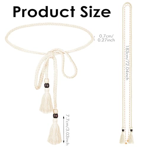 Women's Braided Knotted Waist Belt, 1Pcs Skinny Waist Belt Boho Rope Chain Tie Waistband Thin Tassel Dress Belt for Women Girls Dress Skirt3