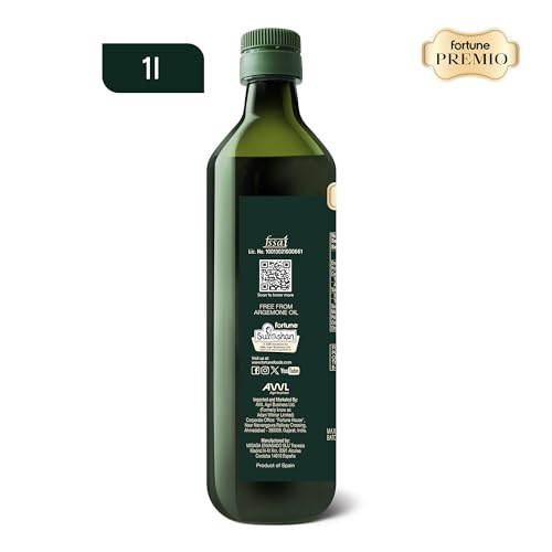 Image of Fortune Premio Cold Pressed Extra Virgin Olive Oil 1L | 100% Pure EVOO | Rich in Antioxidants | Ideal for Salads, Dressing & Light Cooking