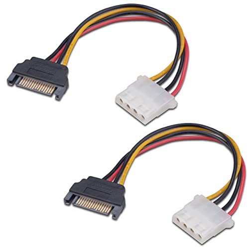 Akasa SATA to 4-pin Molex Adapter | Converts 15-pin SATA PSU power to 4-pin PSU Molex Connector | SATA to Molex Power Cable Adapter | 15cm | 2 Pack | AK-CBPW03-KT02