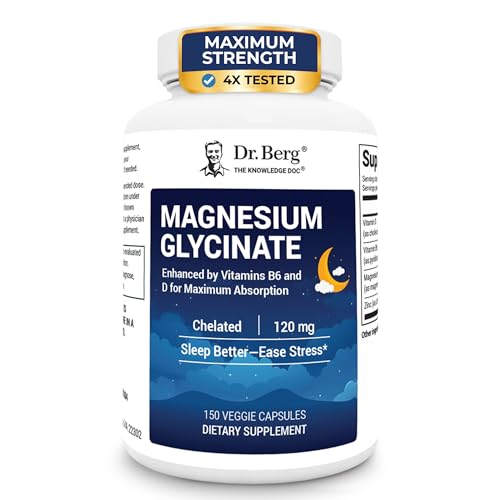 Dr. Berg Magnesium Glycinate 150ct – 4-in-1 Chelated for Muscle, Nerve, Sleep & Stress Support*– w/ D3, B6 & Zinc – 4X Lab-Tested – No Fillers – Formulated in USA, GMP-Certified