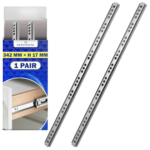 1 Par Guias Correderas para Cajones con Rodamiento de Bolas 342 mm x H 17 mm   Rieles para Cajones Telescópicas Tienen una Extensión Parcial de 237 mm   Garantía de 10 Años   MONTERAL