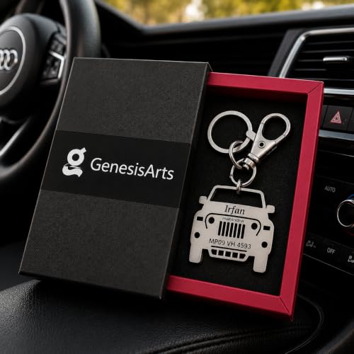 Image of Personalized Stainless Steel Key Chain /Key Ring | Durable, Compatible with All Models | Customized Car Number Plate | Ideal Gift for Him (Silver)