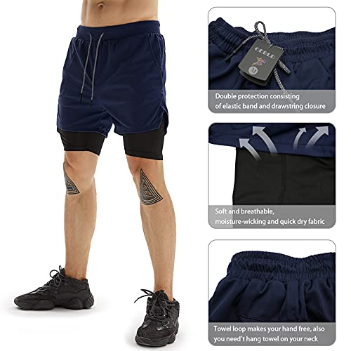 Image of OEBLD Mens Athletic Shorts 2-in-1 Gym Workout Running 7'' Shorts with Towel Loop