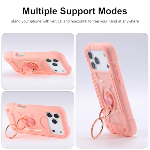 Image of MARKILL Compatible with iPhone with Built-in 360Rotating Ring Stand, Military Grade Drop Protection Full Body Rugged Heavy Duty Case Durable Cover (Pink, iPhone 17 Pro)