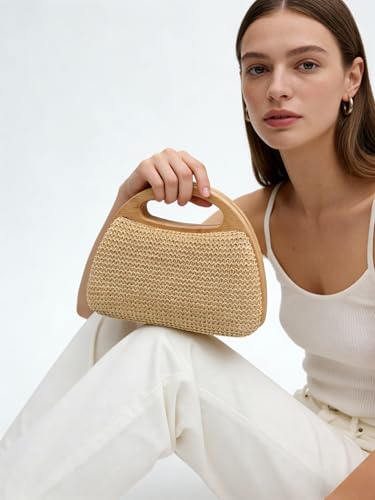 Image of UMREN Straw Clutch Handbags Women Beach Crossbody Hand-woven Summer Purse Wallet Top handle Evening Bag for Wedding Party
