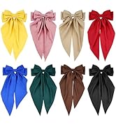 Cinaci 8 Pieces Silky Satin Big Hair Bows for Women Girls Teens, Fancy Long Tail Bow Hair Clips F...