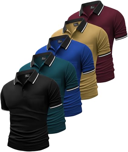 SwissWell Lot de 5 Polo pour Homme Polo de Golf Manches Courtes Léger été T Shirt de Tennis Respirant