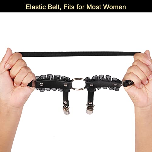 Alisikee 2Pcs Adjustable O-Ring Lace Leg Garter With 2 Anti-Slip Clips, Elastic Fashion Thigh Garters For Women, Black #TOP2