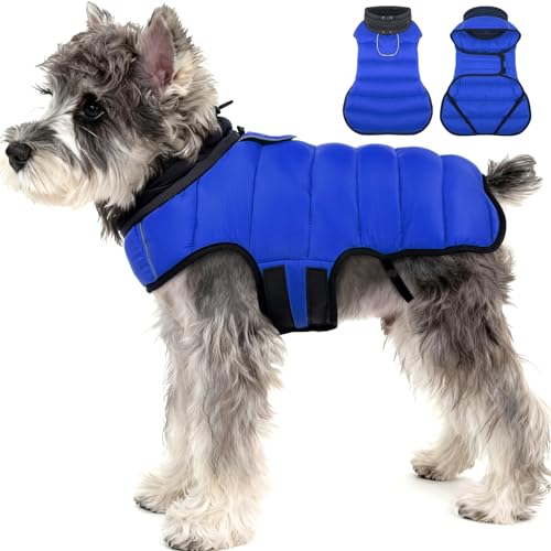 MIGOHI Lightweight Dog Coat, Windproof Dog Jacket, Puffer Jacket for Medium Dogs, Padded Vest with Reflective Strips, Warm Snow Vest in Cold Weather, Easy On Hook & Loop Belly, Blue, M