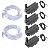 SIPYTOPF 4Pcs DC 3-5V Micro Submersible Mini Water Pump with 2pcs Clear Vinyl Tubing Flexible PVC Tubing(1M) for Aquariums Fish Tank Pond Fountain Hydroponics Garden(4PCS Black+Tube)