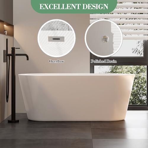 Image of 59'' Acrylic Freestanding Bathtub, Deep Soaking Tub, Modern Oval