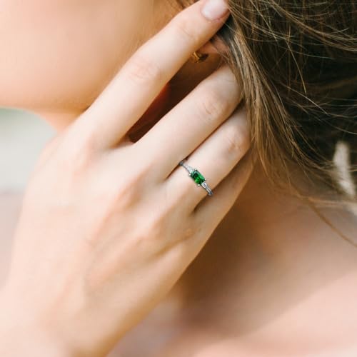 Rectangular Solitaire Birthstone Stackble Rings 925 Sterling Silver Engagement Stacked Band Rings for Women Jewelry, Size 5-103