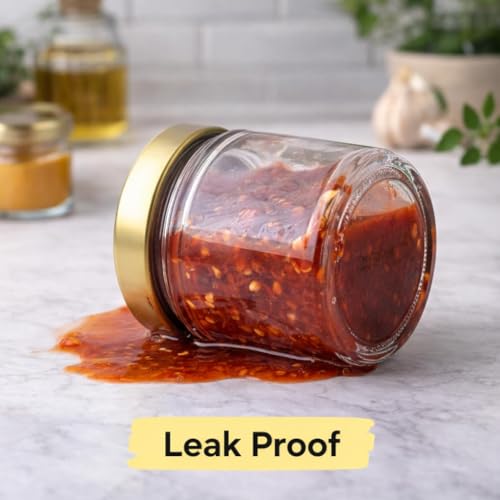 Image of Pure Source India Premium 20gm Clear 6 Pcs Glass Jar with Gold Lug Cap | Airtight Food Storage Jar for Honey, Jam, Pickles, Spices & Preserves