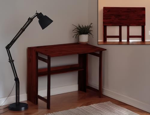 Image of Dawn Riser Extended One-Side Folding Teakwood Table - Space-Saving Design, Sturdy Build, Adjustable Height, Multi-Purpose Dining, Work, Study, Easy Assemble, Indoor Outdoor Use - DIY Model - Mahogany