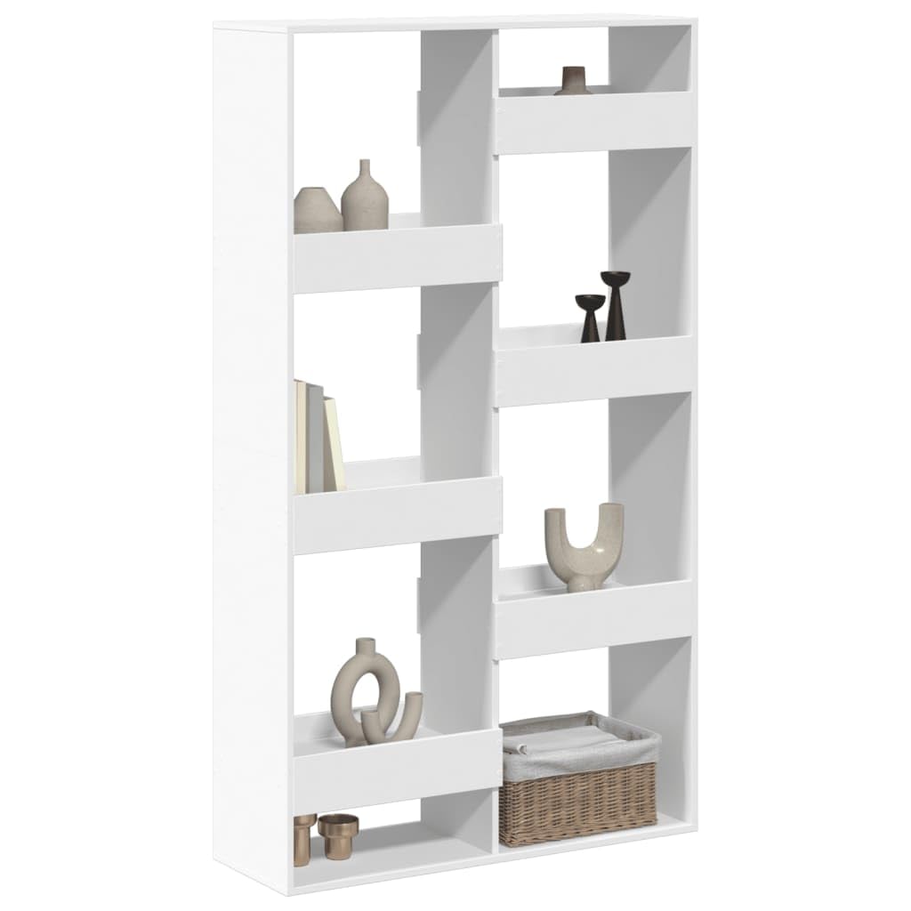 Separador blanco 100 x 33 x 175 cm Estantería de madera Diseño moderno con 8 compartimentos, versátil en salón, oficina, dormitorio, cocina, pasillo