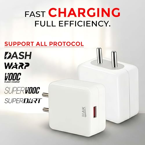 Image of 80 W SuperVOOC 6 A 80 Watt -VOOC, Dart, WARP, Dash Adapter with White Type-C Cable Charging Adaptor Travel Fast Charger with Detachable Cable (White, Cable Included)