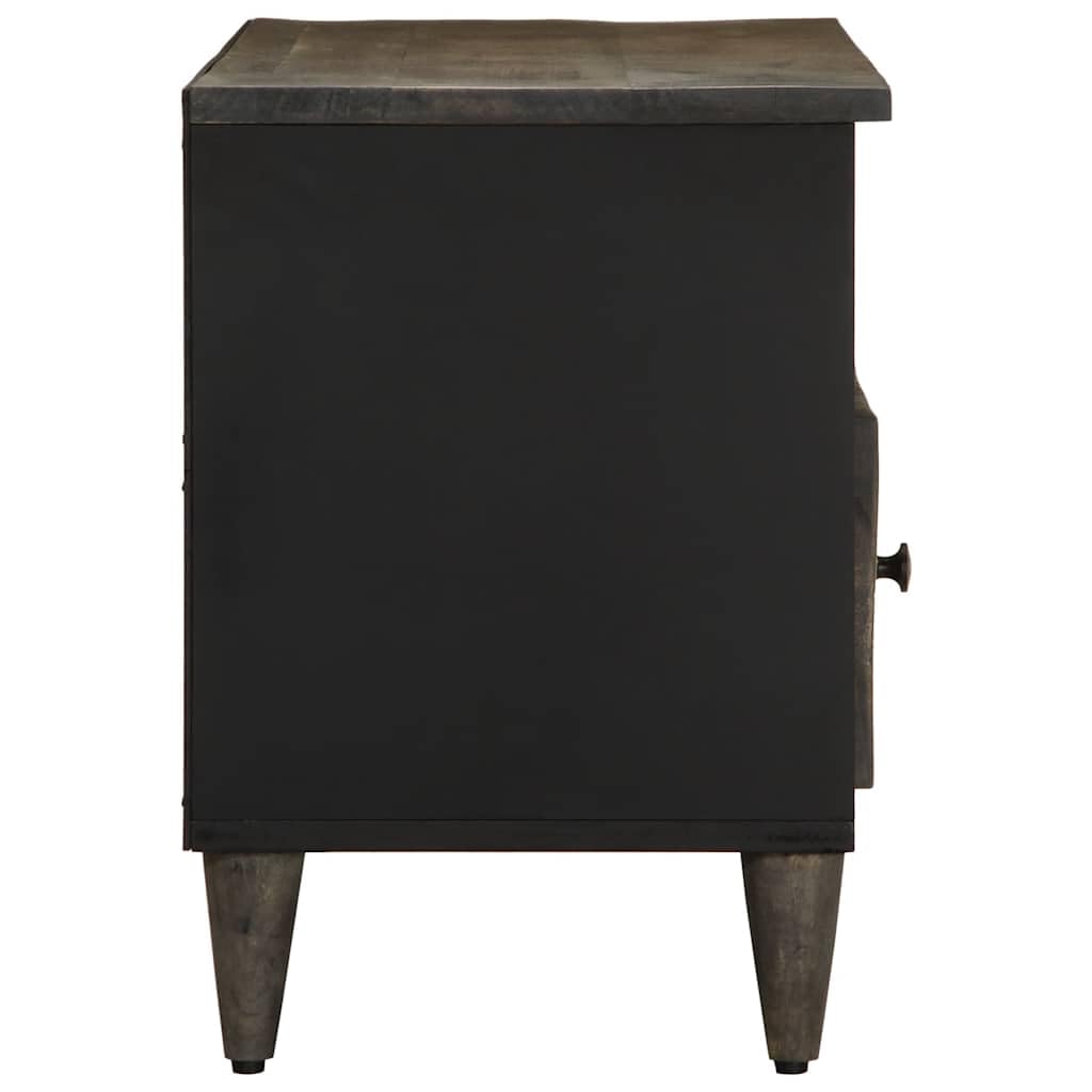 TV-Schrank 100x33x46 cm, Massivholz Mango Schwarz, handgeschnitzt, mit Schublade und Fächern für Wohnzimmer, Media Konsole