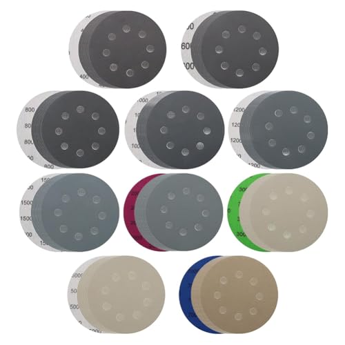 Buhdjfnke 100 Discos de Lijado en Seco y Húmedo de 125 mm, 5 Pulgadas, 8 Orificios, Papel de Lija con Gancho y Bucle, Juego Surtido de Granos 400-7000 para Lijadora Orbital
