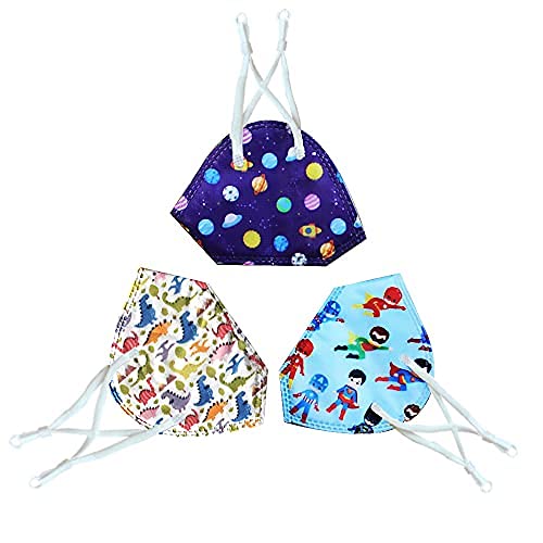 NANOFIBER N95 Kids Mask with Nose clip and adjustable ear loops , ( Dinosaurs and Superhero) (Pack of 3)