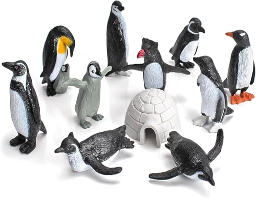 VOSSOT Lot de 11 Figurines de Pingouin Réalistes - Jouets et Décoration de Gâteau - Animaux Antarctiques