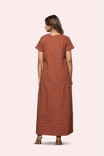 Image of NIHSAMAH Cotton Nighty for Women - Printed Stylish Night Gown, Comfortable Sleepwear Long Nightwear, Maxi