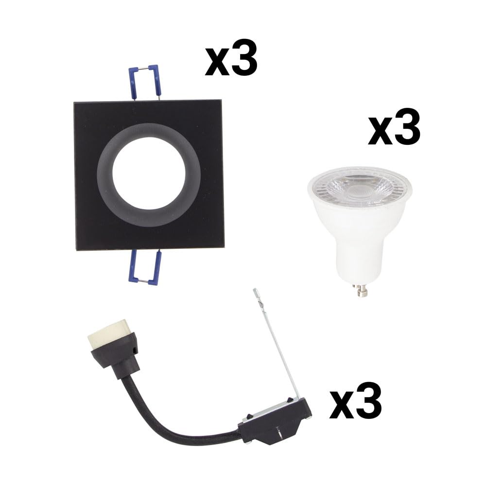 Lot 3 Spots GU10 50W 4000K Carré Noir IP44