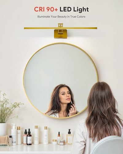 Image of VONLUCE 30 inch LED Bathroom Vanity Light, 3CCT Modern LED Vanity Lights with 360 Rotatable Head Swing Arm, 11.4W Bathroom Light Fixture Over Mirror, LED Lights for Bathroom Bedroom, Brushed Gold | 3CCT, Flicker-free, 360 Rotatable Head & Swing Arm, IP44 waterproof Bathroom Light Fixture Over Mirror for Bathroom, Picture