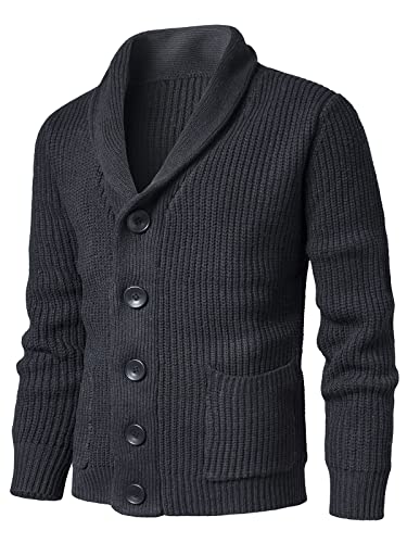KTWOLEN Homme Manches Longues Cou V Cardigan Basique Boutonné Pulls Mélange de Coton Classique Maille Épais Hiver Sweater (Charbon, M) Cover
