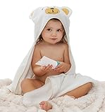 Hooded Baby Towel, Baby Hooded Bath Towel, Baby Hooded Animal Bath Towel - Large Hooded Baby Bath Towel By Bugie - Bamboo Fiber, Highly Absorbent, High Durability, Embroidered Bear Hood, Ultra Soft