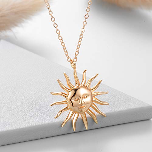 Valloey Rover Vintage Circle Coin Necklace for Women Gold Carved Chunky Pendant Necklace 14k Gold Plated Retro Textured Medallion Disc Pendant Necklace4